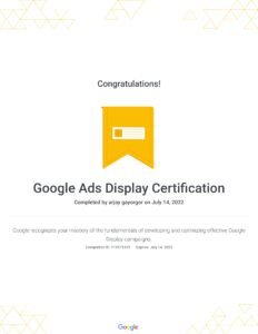 Certificate of Arjay Gayorgor for Google Ads Display 2022